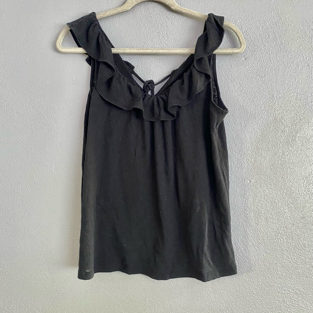 Women’s Tank Top Size Small Medium Black Ruffle Trim Tie Back